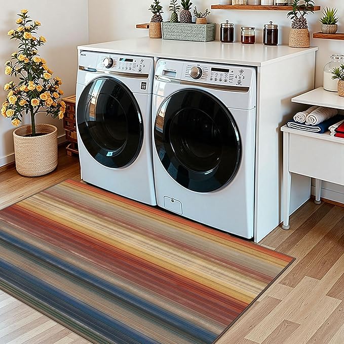 3x5 Ombre Entry Rug - Small Washable Indoor Outdoor Mats for Front Door Non-Slip Porch Rug Rust Blue Modern Rainbow Throw Rugs for Living Room Bedroom Entryway Kitchen Office Porch Decor
