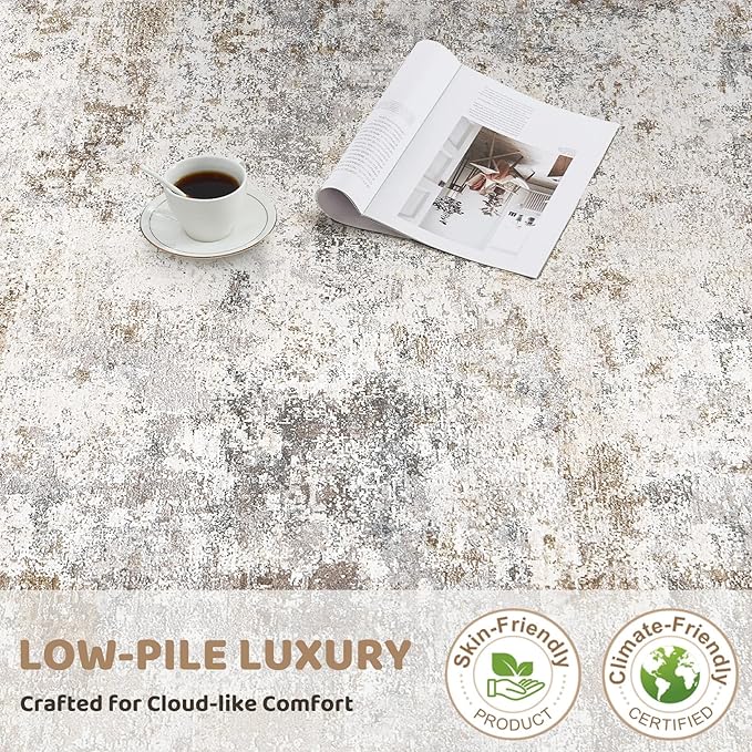 UERMEI 3X16 Washable Runner Rug for Hallway: Soft Neutral Modern Abstract Area Rug - Non-Slip Low Pile Long Throw Indoor Carpet for Kitchen Entryway Kitchen Bedroom Laundry - Brown Grey