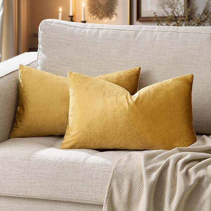 GIGIZAZA Golden Lumber Pillow Covers 12x20，Throw Velvet Decorative Cushion Pillow Covers for Couch Sofa Pack of 2