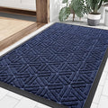 Smiry Front Door Mat Outside Entrance, Heavy Duty Sturdy Natural Rubber Doormat, Trap Dirt and Moisture, Easy Clean Low Profile Mats for Indoor Outdoor Entry, Grid Geometric (35x23, Navy Blue)