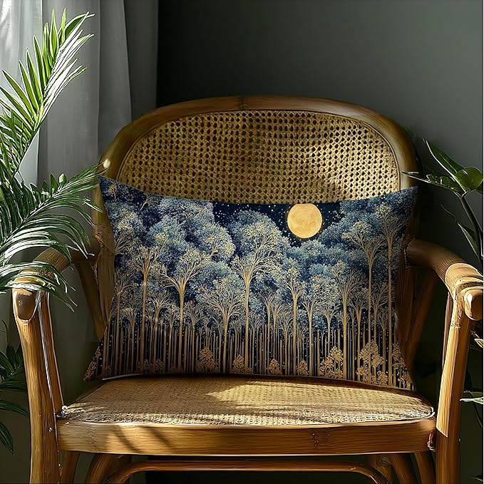 Rustic William Morris Night Forest Moon Decor Pillow Covers 12x20,Vintage Dark Gold Botanical Nature Landscape Decorative Throw Pillow Covers for Home Bedroom Living Room