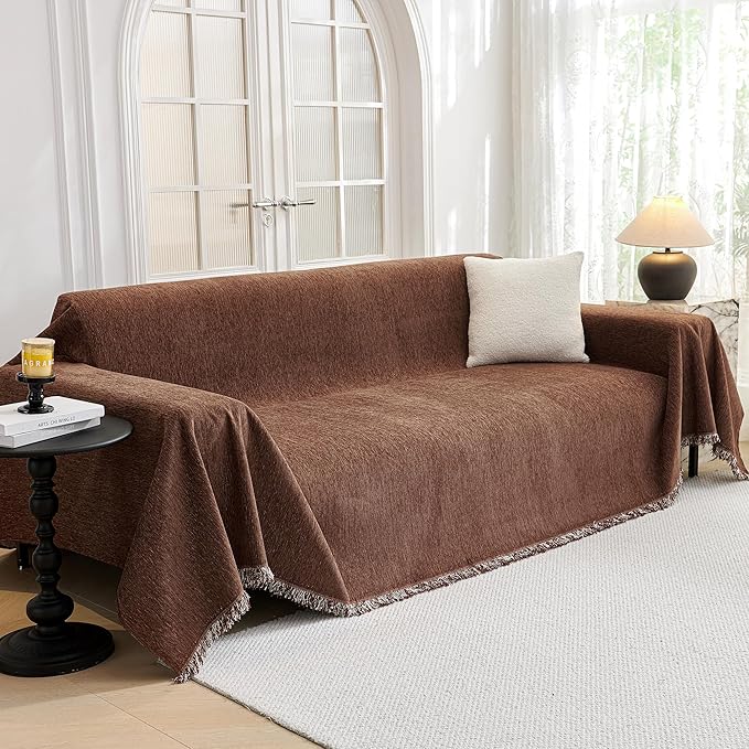 MYSKY HOME Oversized Couch Cover Sofa Covers Couch Covers for 3 Cushion Couch Sofa Pet Friendly L Shaped Couch Cover Sectional Couch Covers Non Slip Furniture Protector for Kids, 91"x150", Chocolate