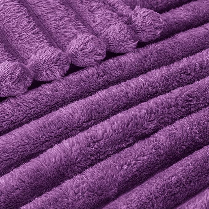 Exclusivo Mezcla Twin Size Flannel Fleece Blanket, Super Soft Striped Jacquard Bed Blanket, Lightweight Fuzzy Cozy for All Seasons, 60x80 Inches, Purple