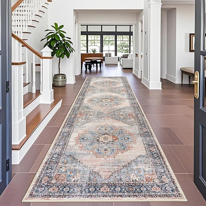 TOPRUUG Washable Runner Rug 4x12 - Hallway Runner Rug Kitchen Rugs and Mats Non Skid Washable Waterproof Carpet Runner for Living Room Bedroom Bathroom (Blue, 4X12)