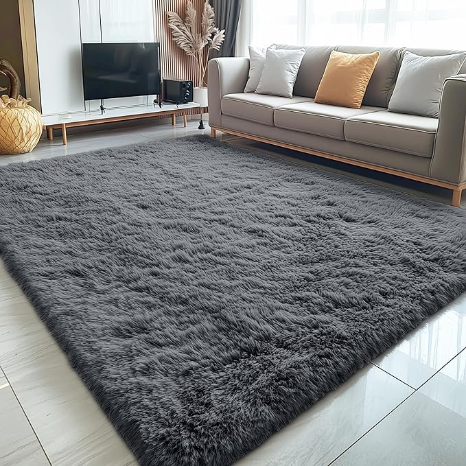 OLANLY 5x9 Machine Washable Large Area Rugs for Living Room, Bedroom, Soft Fluffy Shaggy Bedside Rug, Indoor Floor Carpet for Kids Girls and Boys, Dorms, Nursery, Home Decor Aesthetic, Grey