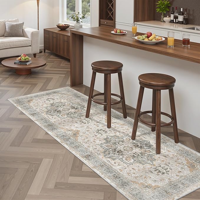 Madane Washable Runner Rug - 2x6 Rug Runners for Hallways 6 Foot Non Slip Vintage Kitchen Runner Rug Ultra-Thin Bathroom Runner Rugs Carpet Laundry Room Bedroom (2x6ft, Light Taupe Brown)