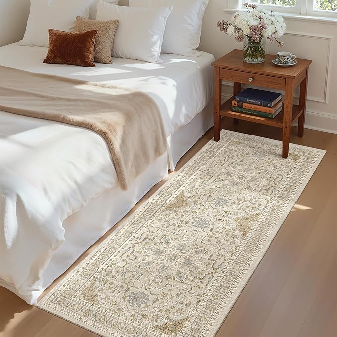 Madane Hallway Runner Rug - 2x5 Rug Runner Washable Runner Rugs Non-Slip Low-Pile Kitchen Runner Rug Laundry Room Rug Throw Carpet for Entrance Bedroom Living Room (2'x5', Beige/Blue)