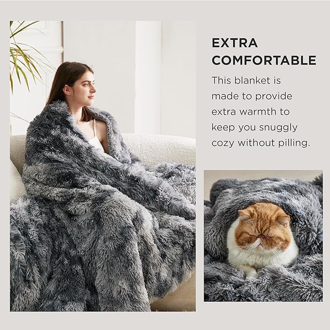 Bedsure GentleSoft Fluffy King Size Blanket for Bed, Faux Fur Fuzzy Minky Couture Warm Blanket for Winter, Thick Plush Sherpa Fleece Oversized Winter Bedding Cozy Gifts for Room, 108x90, Tie Dye Grey