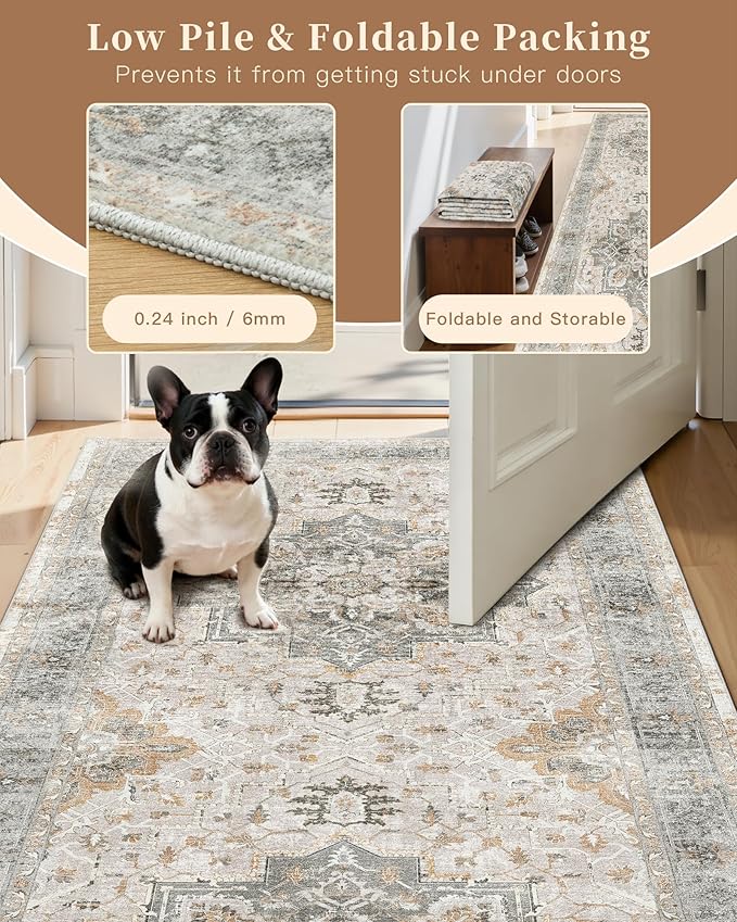 Madane Hallway Runner Rug - 2x5 Rug Runner Washable Runner Rugs Non-Slip Low-Pile Kitchen Runner Rug Laundry Room Rug Throw Carpet for Entrance Bedroom Living Room (2'x5', Light Taupe Brown)