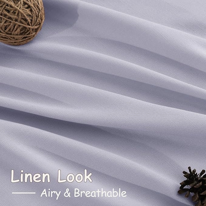 Nanspring Lavender Purple Linen Curtains 90 Inches Long for Living Room Boho Decor Light Filtering Semi Sheer Curtain Back Tab and Rod Pocket Modern Luxury Drapes for Bedroom Office 52x90, 2 Panels