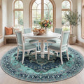 Area Rugs 7ft Washable Non-Slip, Floral Vintage Distress Print Pattern Medallion Carpet for Living Room Bedroom Dining Room, Teal Green Lake Blue Turquoise