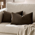 GIGIZAZA Brown Velvet Pillow Covers 12x20,Small Solid Throw Pillow Covers Decorative Modern Pillows Lumabr Vintage Cases Pack of 2