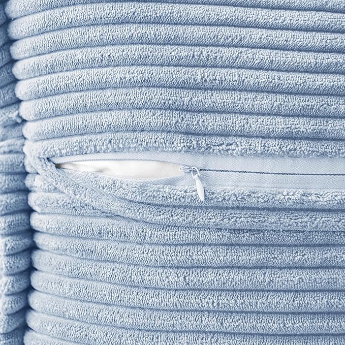 MIULEE Decorative Throw Pillow Covers for Couch Bed Livingroom 20x20 Inch Set of 2 Light Blue Boho Accent Throw Pllows Broadside Striped Patchwork Soft Corduroy Pillowcases