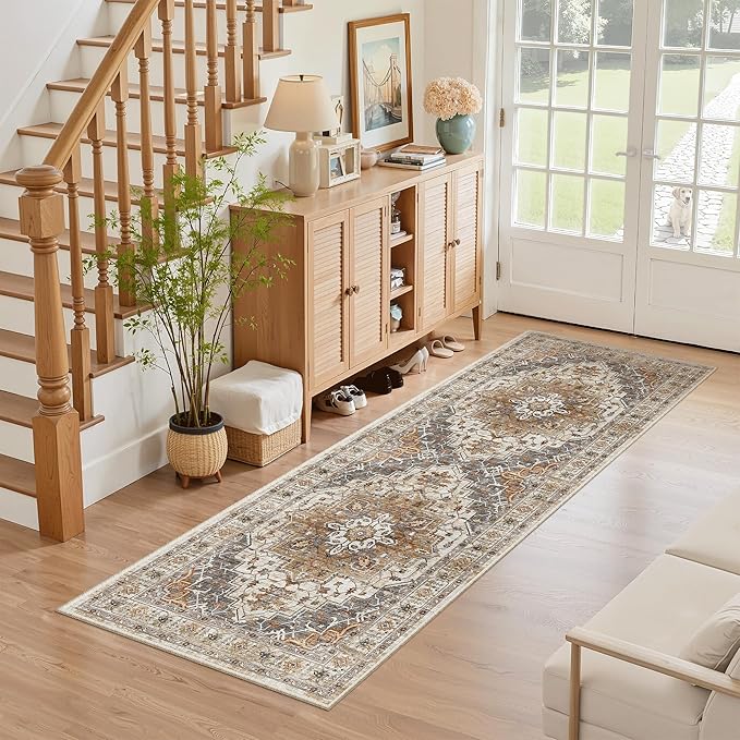 Madane Hallway Runner Rug - 2x5 Rug Runner Washable Runner Rugs Non-Slip Low-Pile Kitchen Runner Rug Laundry Room Rug Throw Carpet for Entrance Bedroom Living Room (2'x5', Turmeric/Grey)