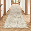 2x7 Runner Rug Non Slip, Thin Entryway Washable Rug for Entryway, Runners for Hallways, Low Pile Vintage Abstract Soft Rugs for Living Room, Kitchen, Bedroom(2'x7', Brown/Ivory)