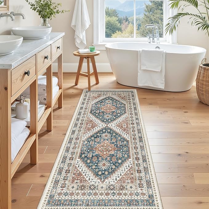Madane Hallway Runner Rug - 2x5 Rug Runner Washable Runner Rugs Non-Slip Low-Pile Kitchen Runner Rug Laundry Room Rug Throw Carpet for Entrance Bedroom Living Room (2'x5', Navy Blue)