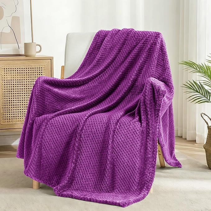 Exclusivo Mezcla Fleece Throw Blanket Extra Large, Super Soft and Warm Blankets for Couch, Sofa and Bed Waffle Textured, Cozy, Fuzzy and Lightweight (Purple, 50x70 Inches)