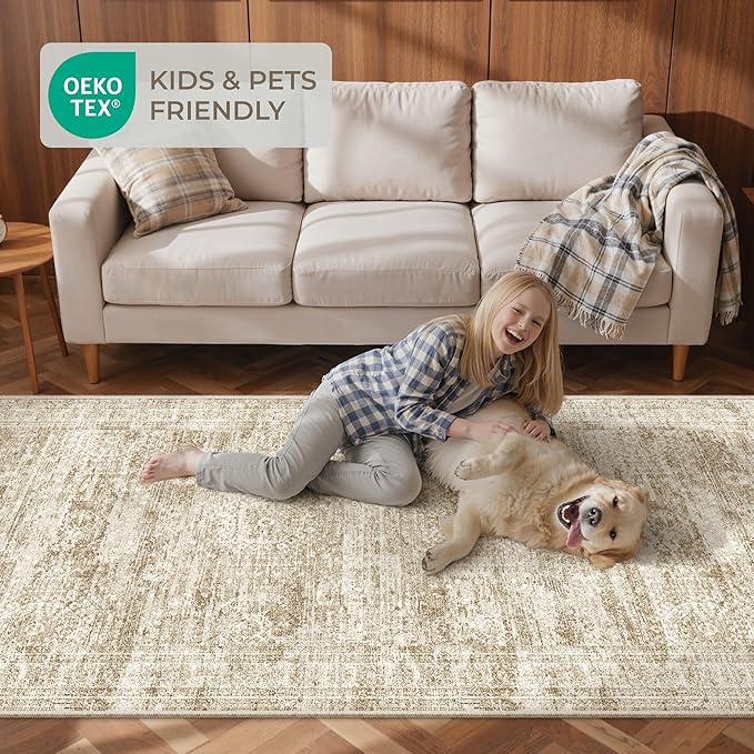 2x4 Washable Rug Runner for Bathroom, Soft Entryway Rug for Laundry Room, Kitchen, Vintage Abstract Hallway Runner for Bedroom, Anti-Slip Door Mat Indoor Entrance(2'x4', Brown/Ivory)