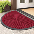 Smiry Half Circle Front Door Mat Outside Entrance, Heavy Duty Sturdy Natural Rubber Doormat, Trap Dirt and Moisture, Low Profile Mats for Indoor Outdoor Entry, Irregular Triangle (29.5x17, Wine Red)