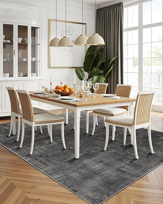Latte&Fog 8x10 Area Rugs for Living Room, Large Modern Abstract Washable Rug, Boho Non Slip Low Pile Carpet for Indoor Bedroom Dining Room, Office, Dorm, Classroom, Farmhouse and Kids Room