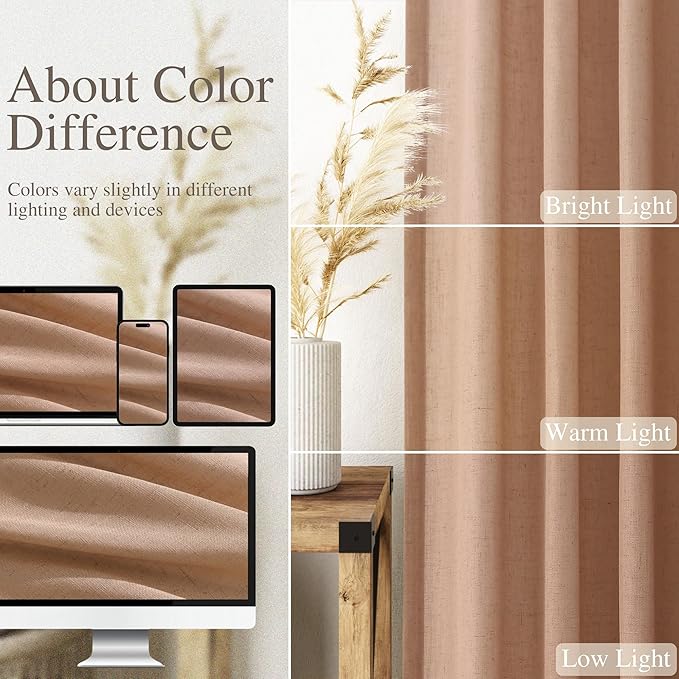 Nanspring Peach Linen Curtains 84 inches Long for Living Room Back Tab Luxury Light Filtering Privacy Sheer Curtain Modern Farmhouse Decor Boho Cotton Textured Gauze Drapes for Bedroom 2 Panels