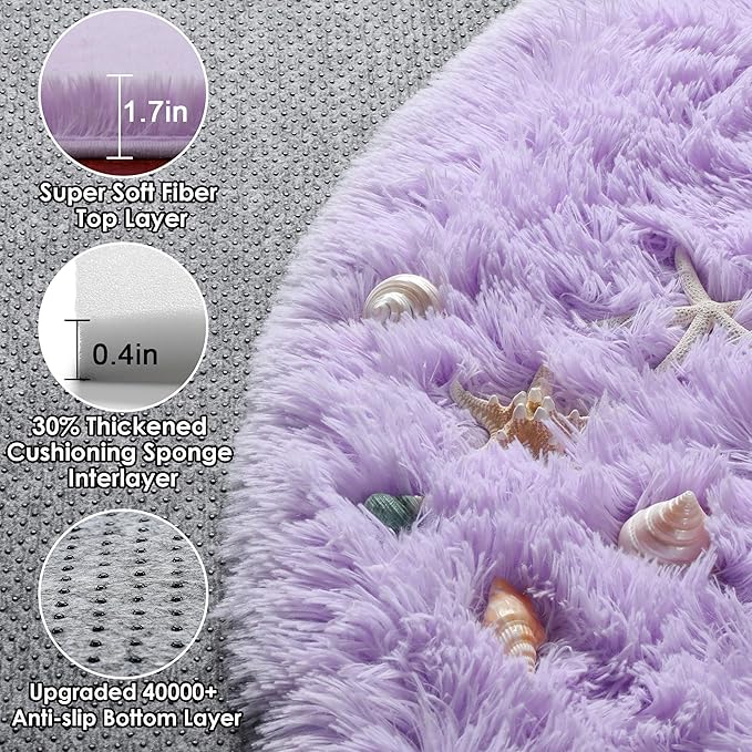 ONASAR Light Purple Round Area Rug 4ft, Soft Bedroom Circle Rugs Floor Mats for Kids Girls Teen Room, Cute Fluffy Plush Shaggy Carpet for Baby Nursery Living Room Playroom Dorm Home Decor