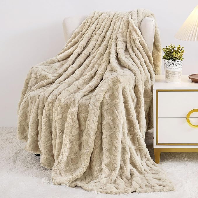 Aganear Blanket Queen Size - Fuzzy Cozy Soft Blanket for Couch, Sofa, Bed, Office, Decorative Present for All Seasons, Portable Throw Blankets for Couch, Sofa, Bed(90"x90", Khaki)