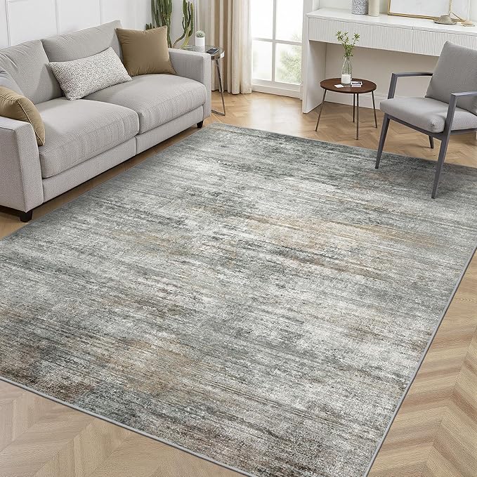 BEIMO Area Rugs 5x7 for Living Room Bedroom, Modern Abstract Machine Washable Rug, Large Soft Low Pile Floor Cover with Non Slip Backing for Dining Room, Ash Gray Brown