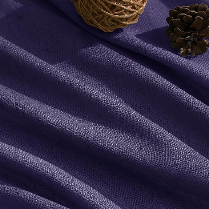 Purple Linen Curtains 90 Inch Long 2 Panels Set for Bedroom Living Room, Soft Linen Textured Window Drapes Semi Sheer Light Filtering Rod Pocket Back Tab Morden Style 52x90