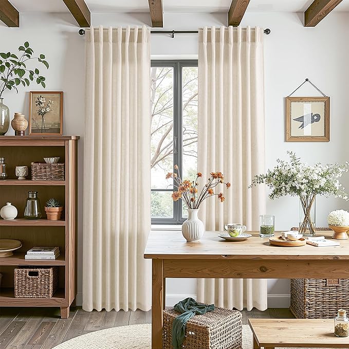 Linen Curtains for Living Room 72 Inches Long Modern Farmhouse Decor Light Filtering Semi Sheer Curtain Back Tab Neutral Luxury Rustic Burlap Coastal Drapes for Bedroom Office 52x72, 2 Panels