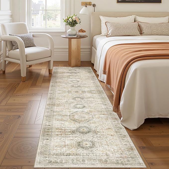 Rug Runners for Hallways Non Slip - 2x8 Runner Rug for Bedroom, Washable Runner with Rubber Backing, Soft Low-Pile Carpet for Kitchen, Laundry, Bathroom (2'x8', Grey/Yellow)