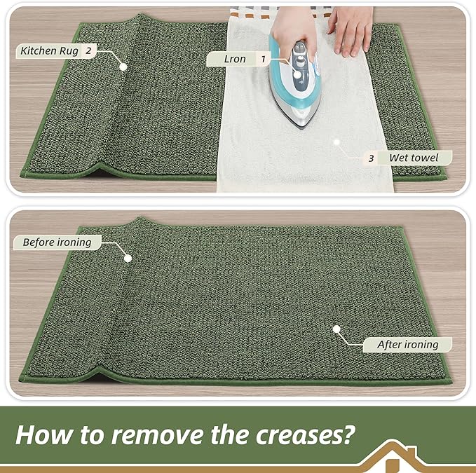 BEQHAUSE Kitchen Rugs and Mats 2PCS, Non-Slip Kitchen Mats for Floor, Absorbent and Stain Resistant Kitchen Runner, Machine Washable Rugs for Kitchen, Laundry & Sink, 24"x36"+24"x60", Green