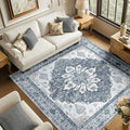 RELEANY Area Rugs Square 6ft Washable Non-Slip, Floral Vintage Distress Print Pattern Medallion Carpet for Living Room Bedroom Dining Room, Light Gray Grey White