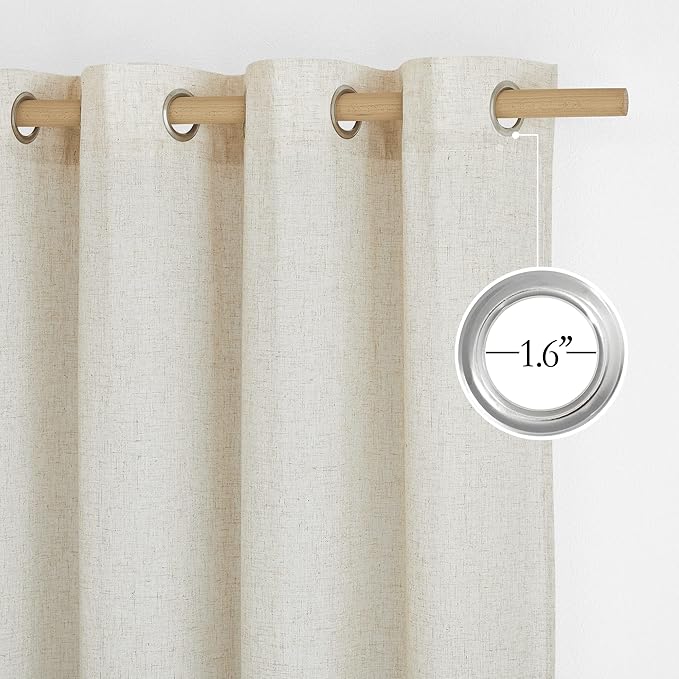 NICETOWN Natural Flax Linen Bedroom Curtains 90 inches Long, Grommet Semi Sheer Vertical Drapes Privacy Added with Light Filtering for Living Room/Home Office, W55 x L90, 2 Pieces