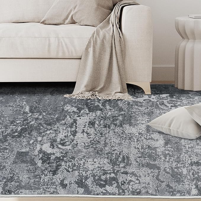 9x12 Area Rugs for Living Room Rug Washable: Abstract Large Rug for Dining Room Bedroom Carpet Non Slip 9 by 12 Indoor Modern Nursery Home Office Black