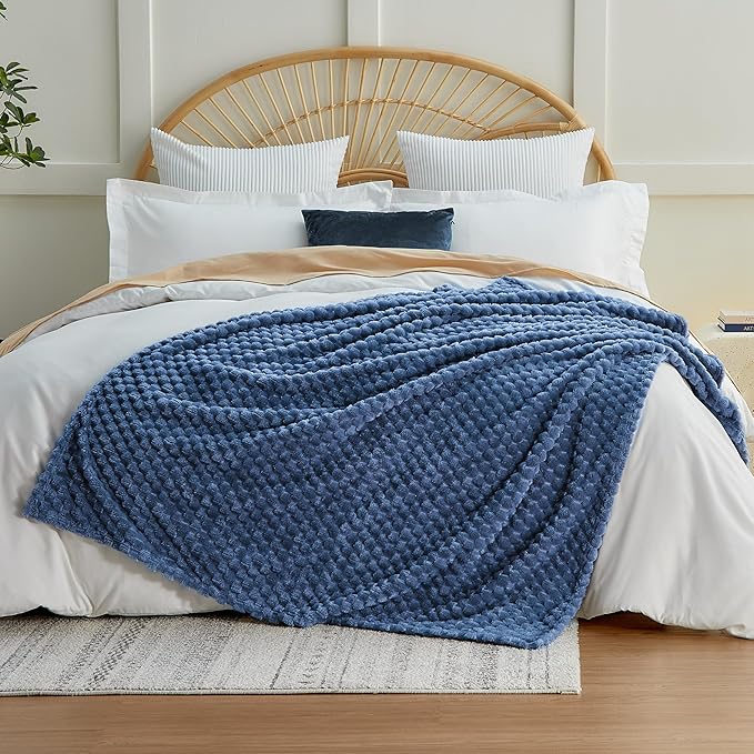 EXQ Home Fleece Blanket Twin Size for Couch or Bed - 3D Imitation Turtle Shell Jacquard Decorative Blankets - Cozy Soft Lightweight Fuzzy Flannel Blanket Suitable for All Seasons(60"×80",Dark Blue)