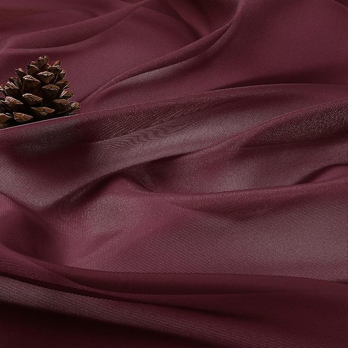 OWENIE Sheer Curtains 2 Panels Set for Bedroom Living Room, Soft Solid Rod Pocket Light Filtering Window Treatment, 2Pcs Each 59" W x 96" L, Burgundy Wine