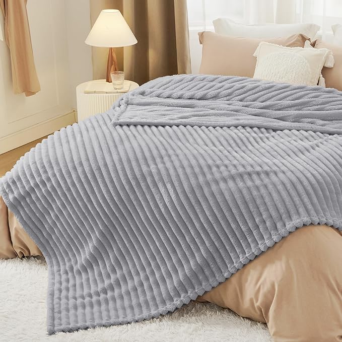 Bedsure GentleSoft Full Size Blanket for Bed - Cozy Soft Blankets for Womenn, Cute Large Fleece Throws for Girls, Light Grey, 84x90 Inches