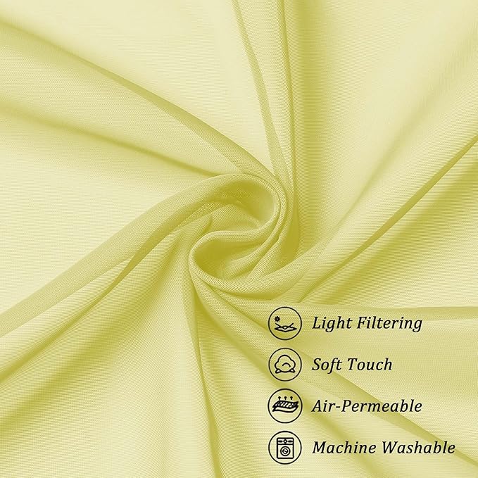 Chyhomenyc Sheer Lemon Curtains 90 inches Long 2 Panels, Light Filtering Soft Airy Solid Elegant Voile Window Treatment Drapes for Bedroom Living Room, 42Wx90L Inches
