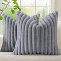 decorUhome Cozy Faux Fur Throw Pillow Covers 20x20 Set of 2 Decorative Soft Plush Striped Modern Farmhouse Boho Couch Pillow Cases with Velvet Back for Sofa Bed Living Room, Grey