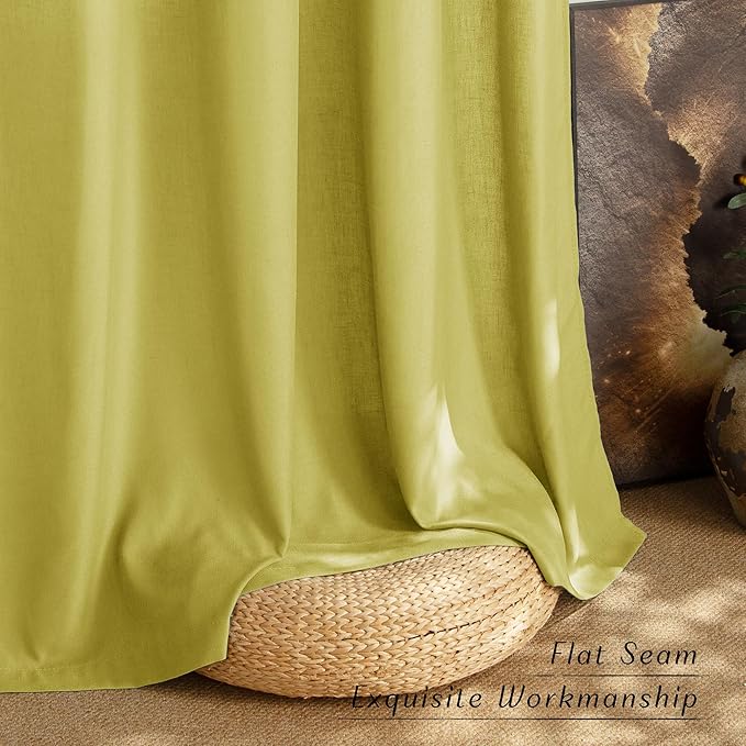 NICETOWN Bright Yellow Linen Curtains 96 inches Long, Grommet Thick Flax Light Filtering Window Treatments Semi Sheer Privacy Assured for Bedroom/Kids Room, W55 x L96, 2 Panels