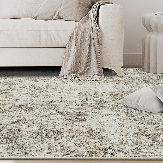 10x14 Area Rugs for Living Room Rug Washable: Abstract Large Rug Indoor Modern Carpet Non Slip for Dining Room Bedroom Nursery Home Office Beige Brown