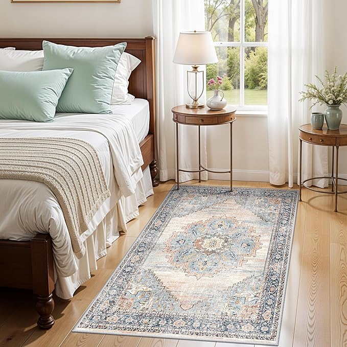 TOPRUUG 3x4 Entryway Runner Rug - Washable Non-Slip Rugs for Kitchen Soft Ultra-Thin Door Mat Indoor Entrance Stain Resistant Small Throw Carpet for Bathroom (Blue, 3X4)