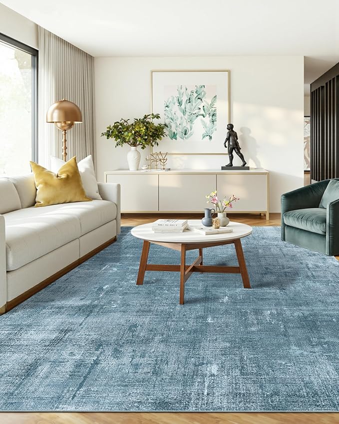 Latte&Fog 8x10 Area Rugs for Living Room, Large Blue Modern Abstract Washable Rug, Boho Non Slip Low Pile Carpet for Indoor Bedroom Dining Room, Office, Dorm, Classroom, Farmhouse and Kids Room - Blue