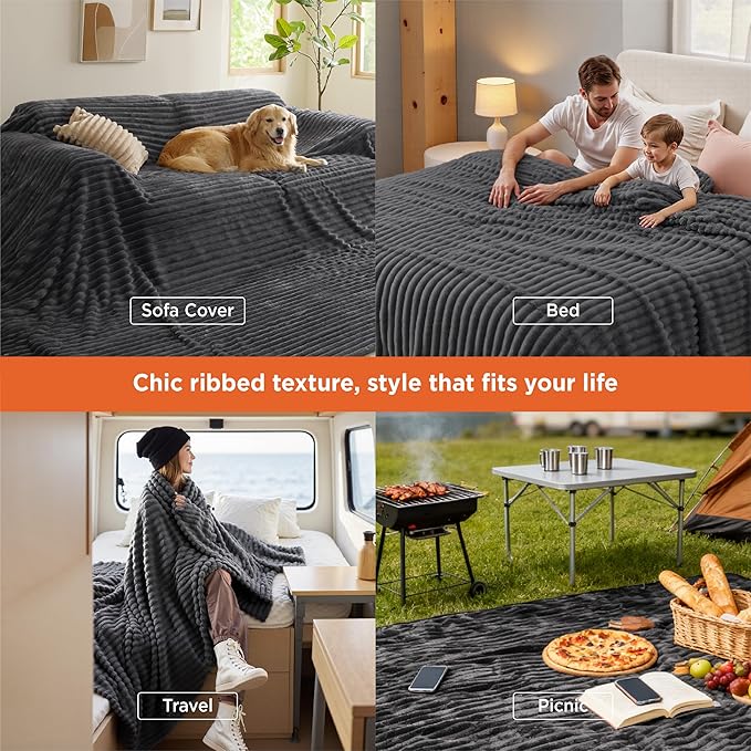 Bedsure GentleSoft Large Fleece Blanket for Bed - Cozy Soft Throw Blankets for Women, Cute Large Throws for Girls, Grey, 120x120 Inches