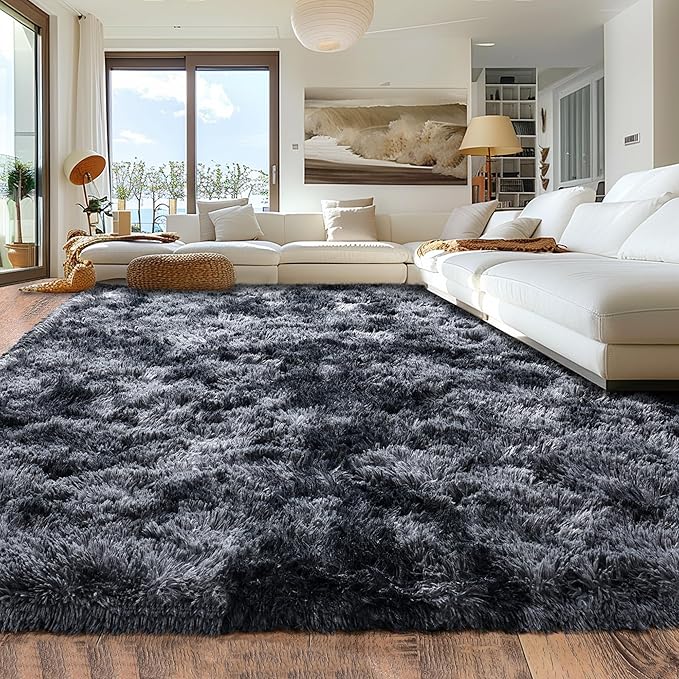 9x12 Area Rug for Living Room, Ultra Soft Large Shag Rug for Bedroom, Upgrade Non-Slip Plush Modern Fluffy Carpet for Kids Boys Girls Room Home Decor Aesthetic, Dark Grey