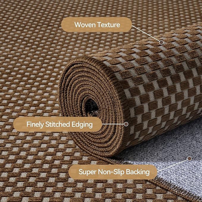 YDKGL 2x6 ft Kitchen Runner Rugs Mat Non Slip Woven Runners for Hallways Washable, Soft Long Entryway Laundry Hall Floor Runner Carpet for Indoor Backdoor Bedroom Living Room, Dark Brown/Coffee