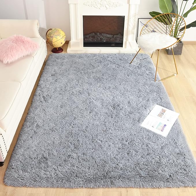 Chicrug Soft Area Rugs for Bedroom Living Room Plush Fluffy Rug 6x9 Feet, Shag Furry Area Rug Carpet Non Shedding for Nursery Children Kids Girls Room Home Decorative, Grey