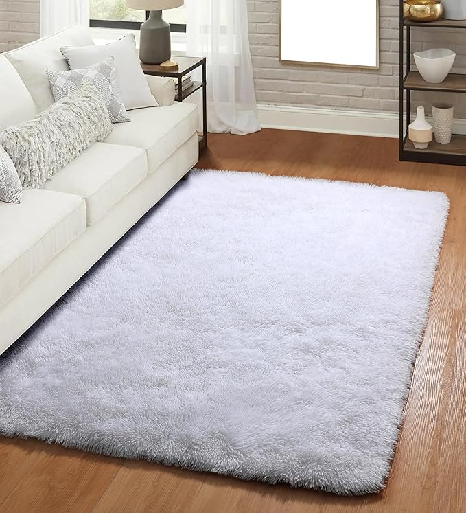 ONASAR White Rugs for Bedroom, 3x5 Fluffy Shaggy Bedside Area Rug, Soft Plush Shag Small Floor Carpet for Preppy Dorm Nursery Living Room Teen Kids Girls Boys Baby Toddler Indoor Home Decor