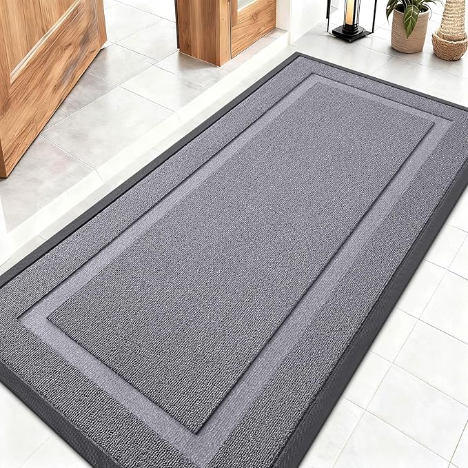 OLANLY Front Door Mat Indoor Outdoor Entrance, Waterproof All-Season, All-Weather Doormat, Sturdy Natural Rubber, Low Profile, Easy Clean Patio Porch Entryway Mat, 47x23, Classic Gray